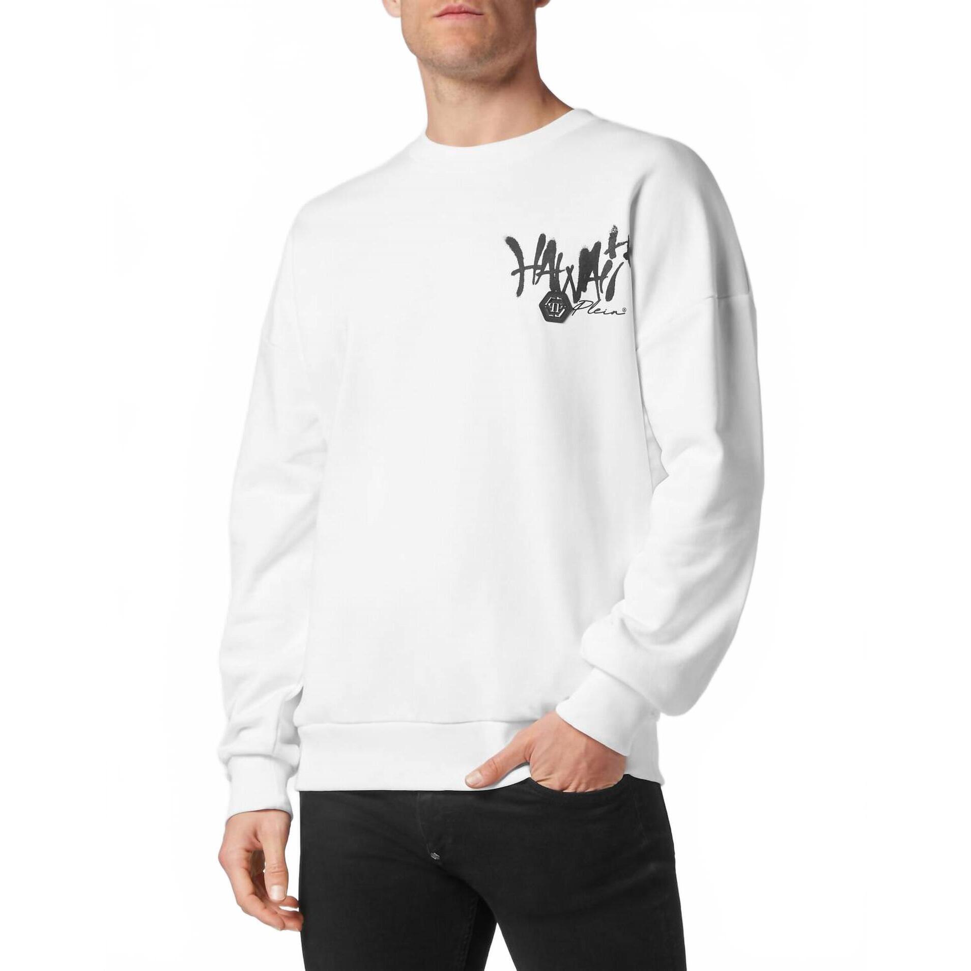 New Philipp Plein Men’s Graphic Pullover Sweatshirt In White